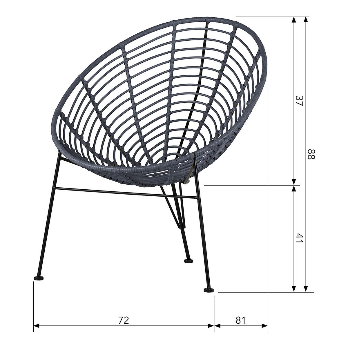 GARTENSESSEL - 2er-Set - Metall / Polyethylen - Blaugrau, Kunststoff/Metall (72/88/81cm) - home24