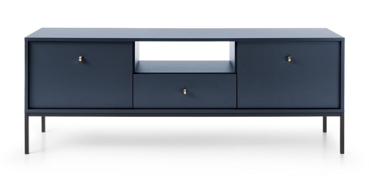 TV Schrank 154 cm Monti, 2 Türen, Schublade, Marineblau + Schwarz - Schwarz/Dunkelblau, Holz/Metall (154/56/39cm) - Emporius