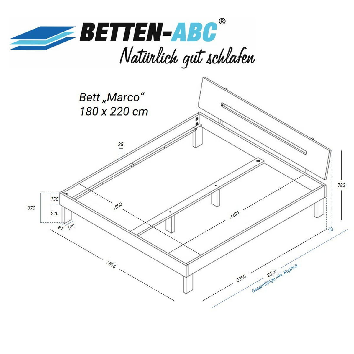 BETT Bubema Marco – Massivholzbett aus Kernbuche mit Kopfteil, natur geölt - Weiß, Holz (180/220cm) - Betten-ABC