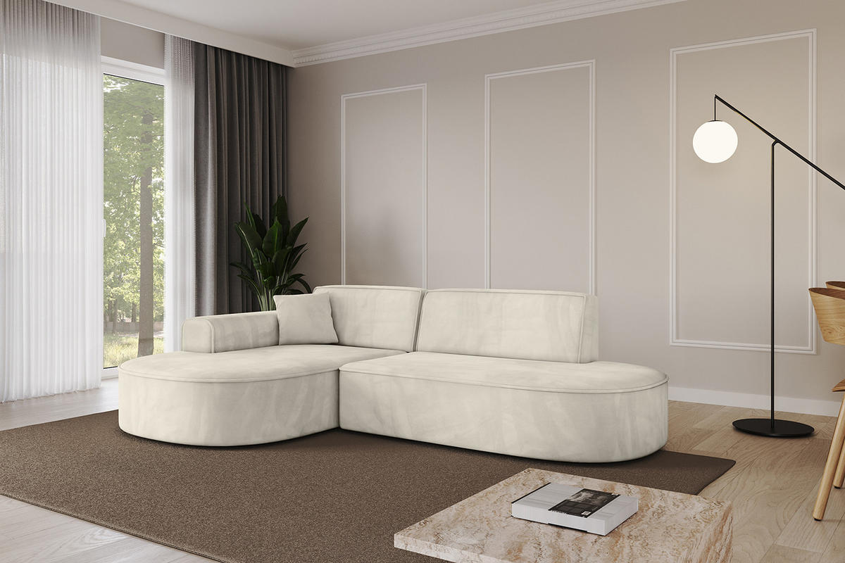 ECKSOFA Ottomane Links MARI-L1 - 243x171x79 cm Ecru Velours - Ecru/Schwarz, Holzwerkstoff/Kunststoff (243/171cm) - ALTDECOR