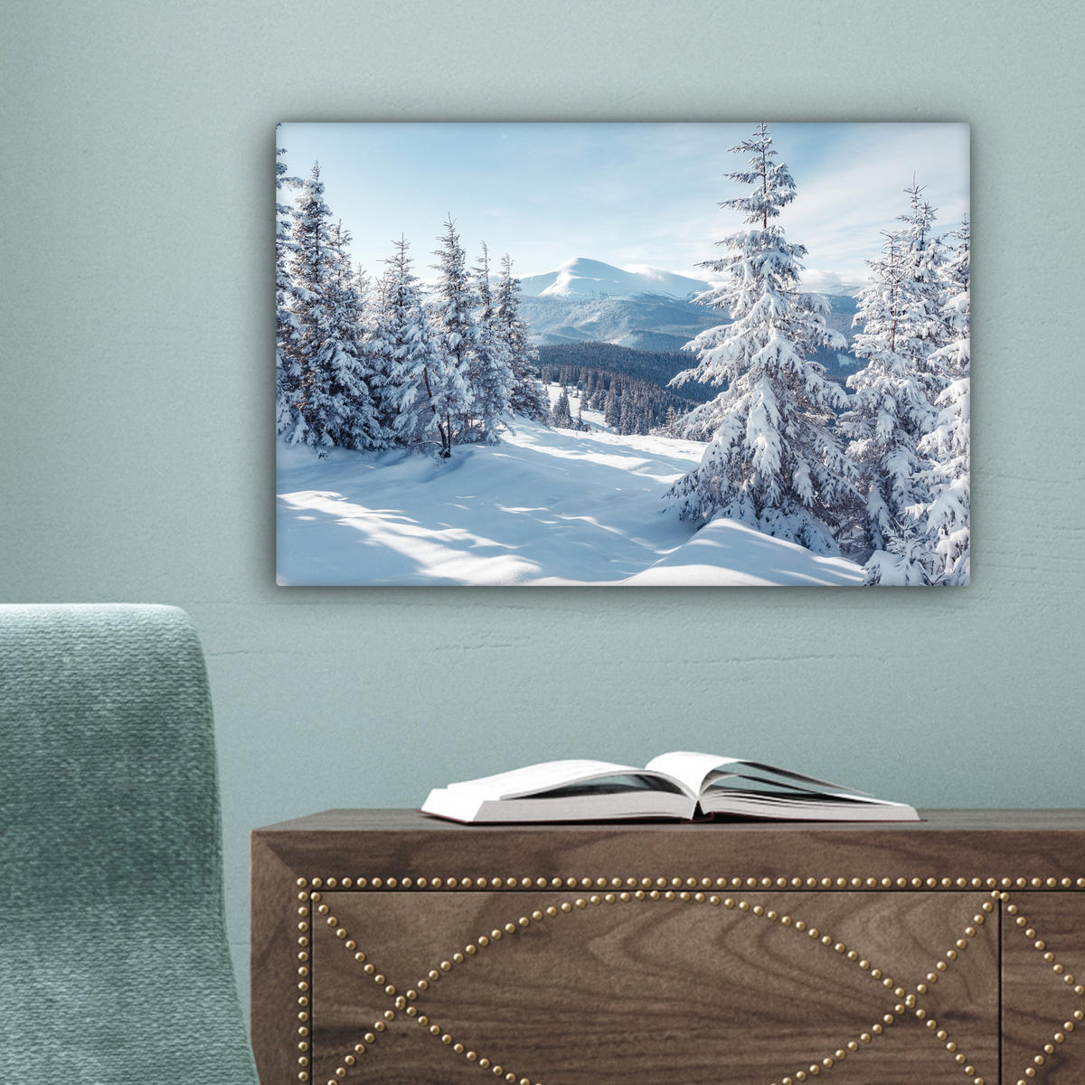 LEINWANDBILD Winterlandschaft - Natur - Berge - Bäume - Schnee 30x20 cm - Hellblau, Textil (30/20cm) - MuchoWow