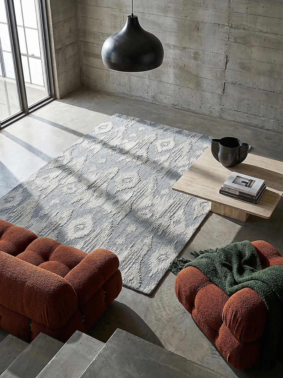 WOLLTEPPICH SOAR, im Ethno-Stil, Blau, 160 x 230 cm - Blau, Textil (230/160cm) - KADIMA DESIGN