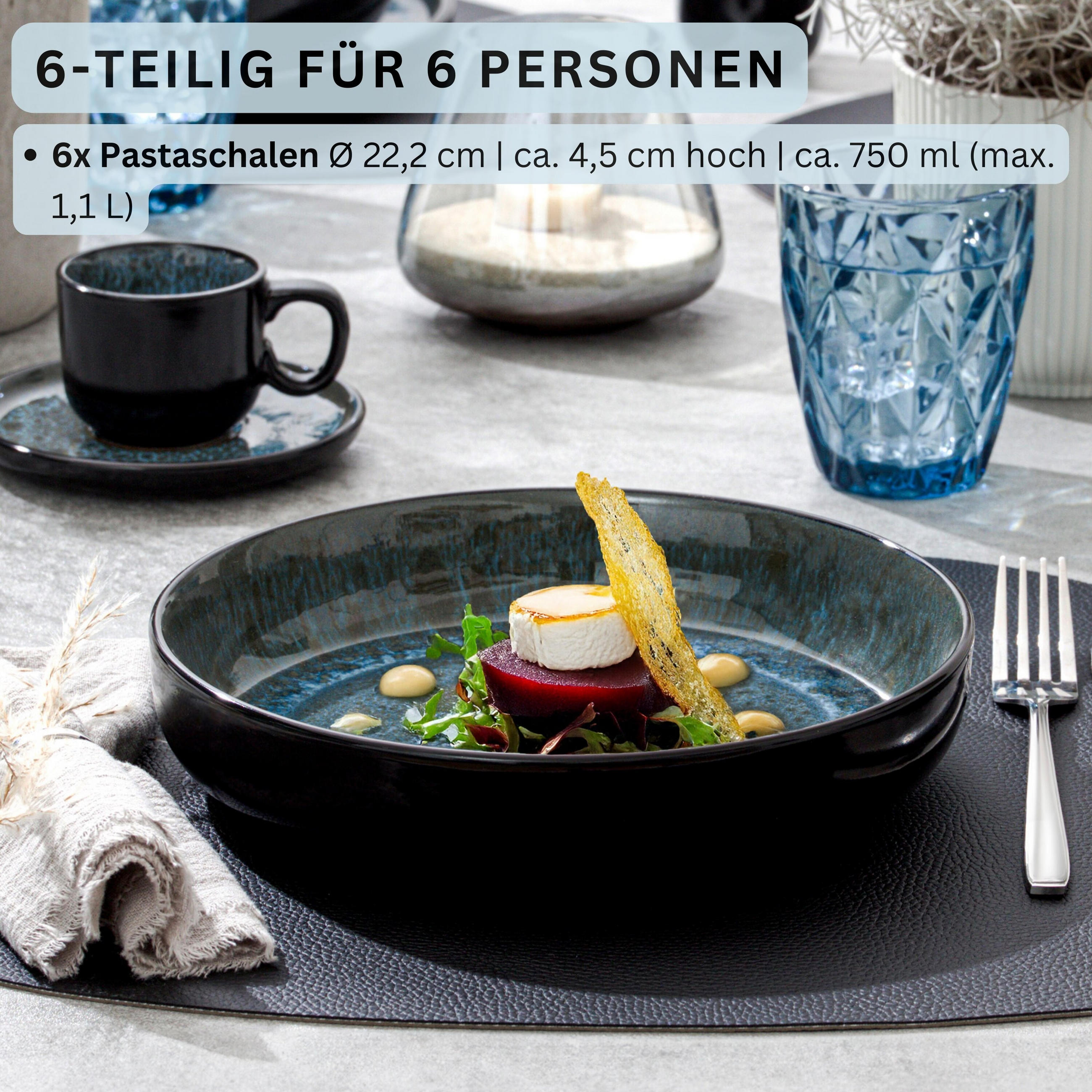 PASTASCHALEN MANILA - 6 teilig aus Steingut - Blau, Stein (22.2cm) - Sänger