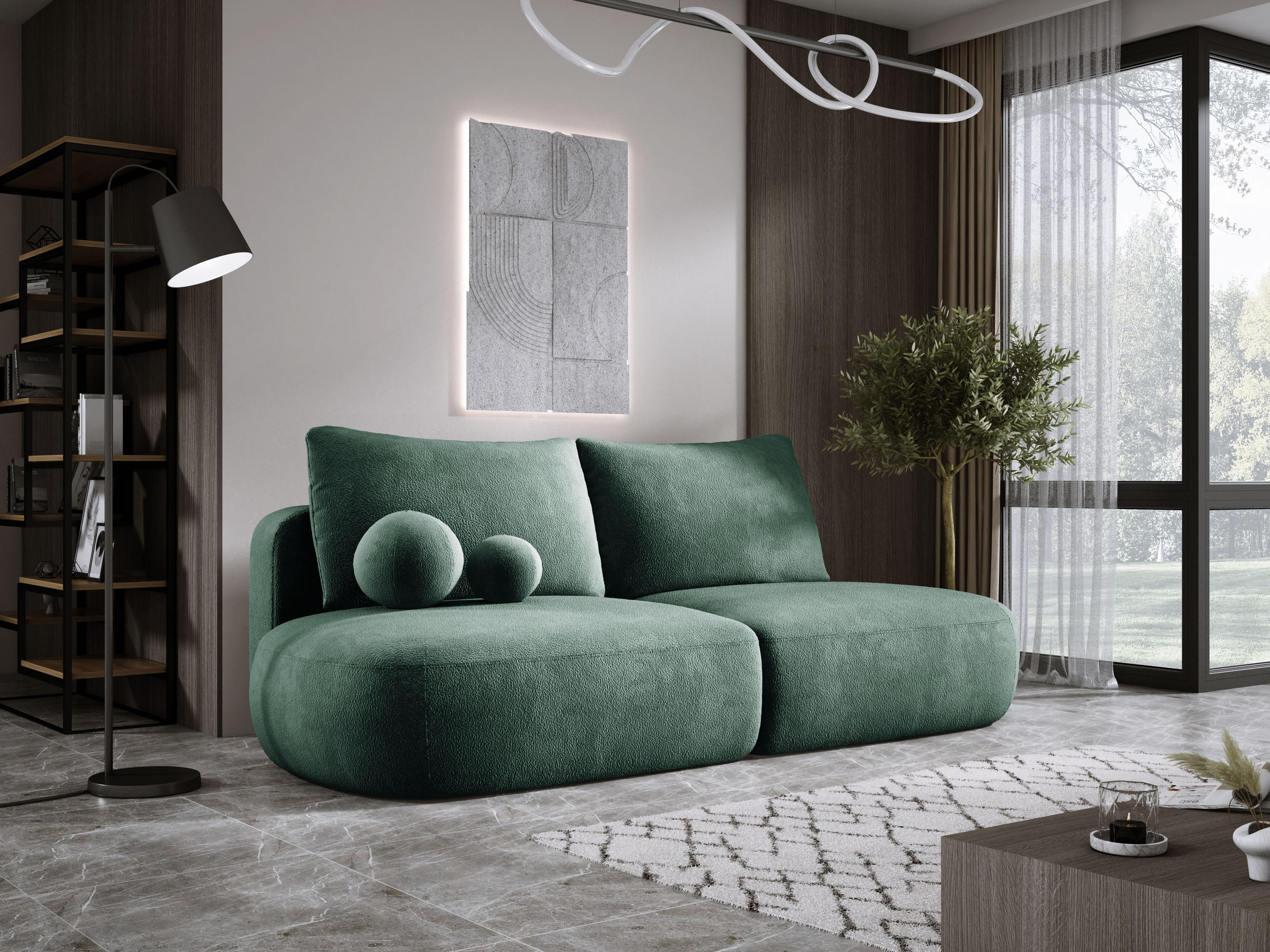 SCHLAFSOFA Moderne BABU mit Schlaffunktion – 3-Sitzer Sofa mit Bettkasten, DL-Automat, 2 Rückenkissen, 2 Zierkissen, 240x90x90 cm, Grün - Grün, Holz/Textil (240/90/90cm) - DomoHome
