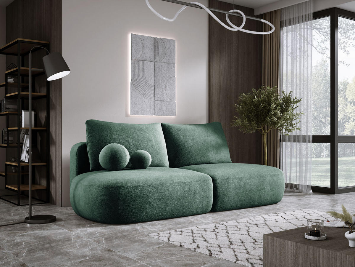 SCHLAFSOFA Moderne BABU mit Schlaffunktion – 3-Sitzer Sofa mit Bettkasten, DL-Automat, 2 Rückenkissen, 2 Zierkissen, 240x90x90 cm, Grün - Grün, Holz/Textil (240/90/90cm) - DomoHome