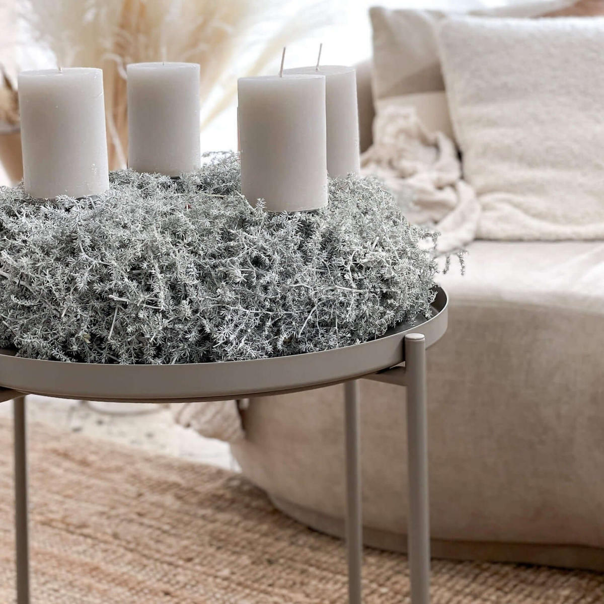 SILBERGLANZ der Jahreszeiten: Adventskranz aus Spargelkraut - 20 cm / silber - Naturfarben, Naturmaterialien (20cm) - Lykke & You