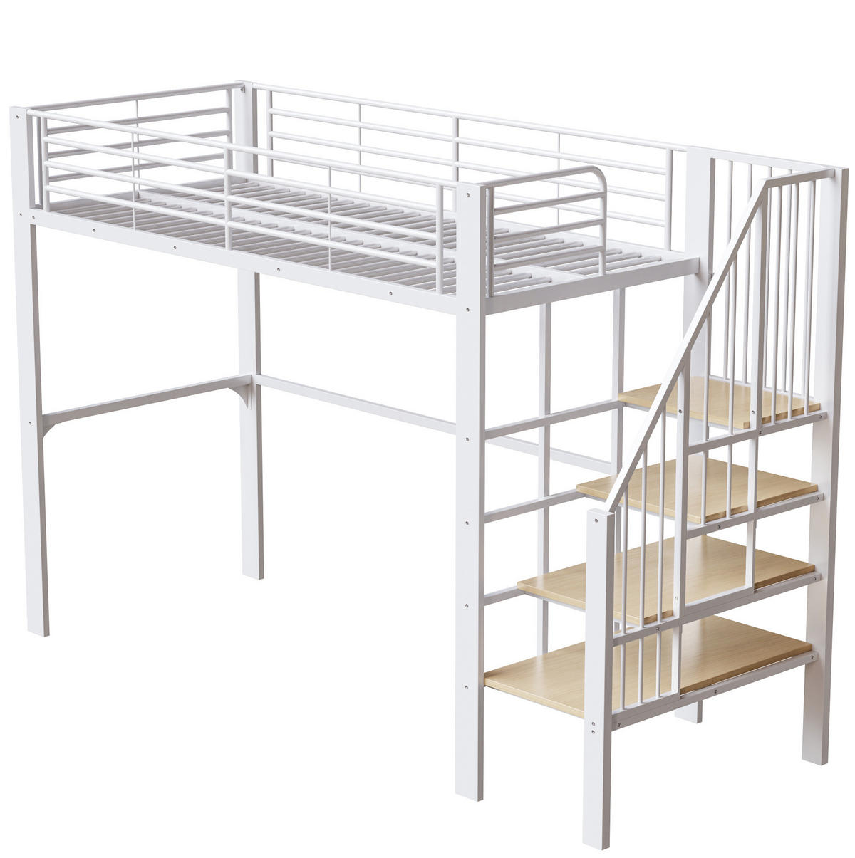 HOCHBETT 90/200 cm in Weiß aus Metall-Holz mit Treppe und Stauraum - Weiß, Metall (90/200cm) - BEAOK
