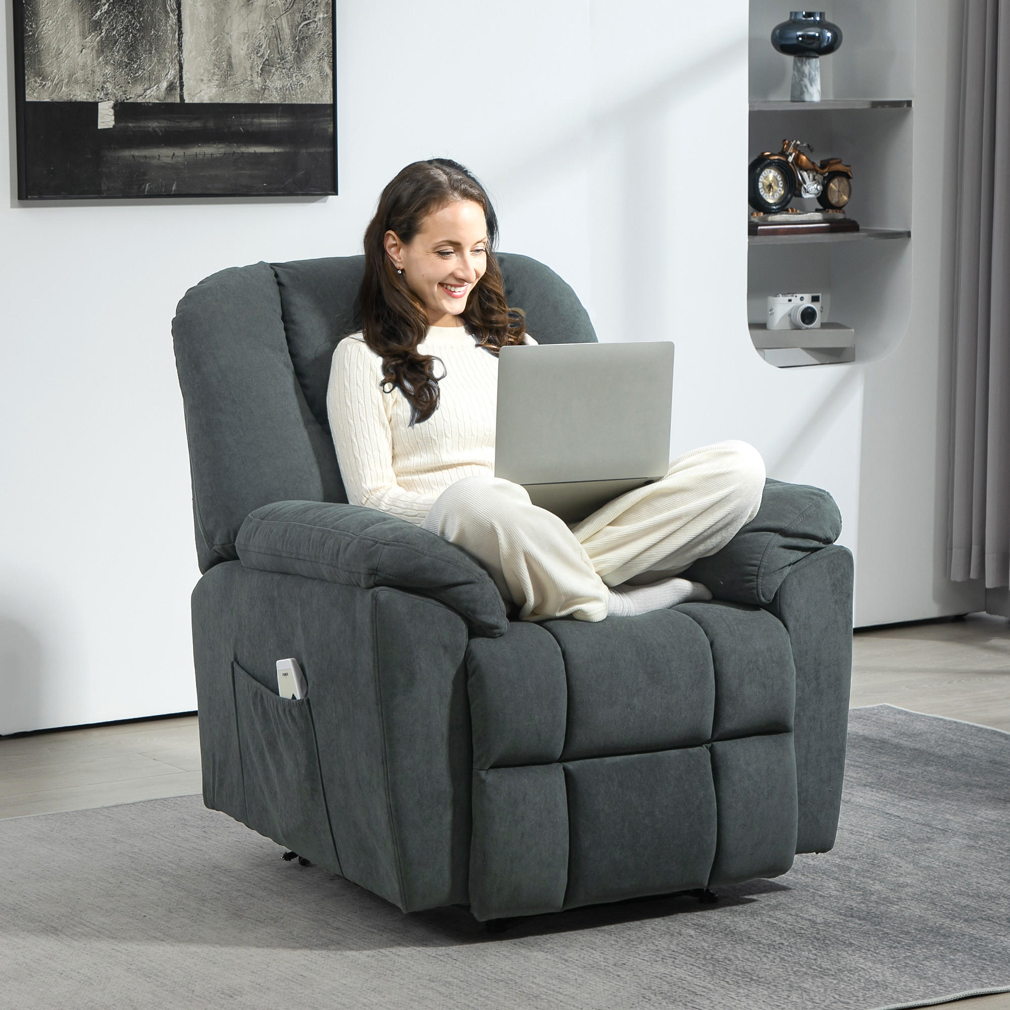 RELAXSESSEL Fernsehsessel mit Liegefunktion, mit USB-Anschlüsse, Dunkelgrau - Dunkelgrau, Textil (97/101/88cm) - HOMCOM