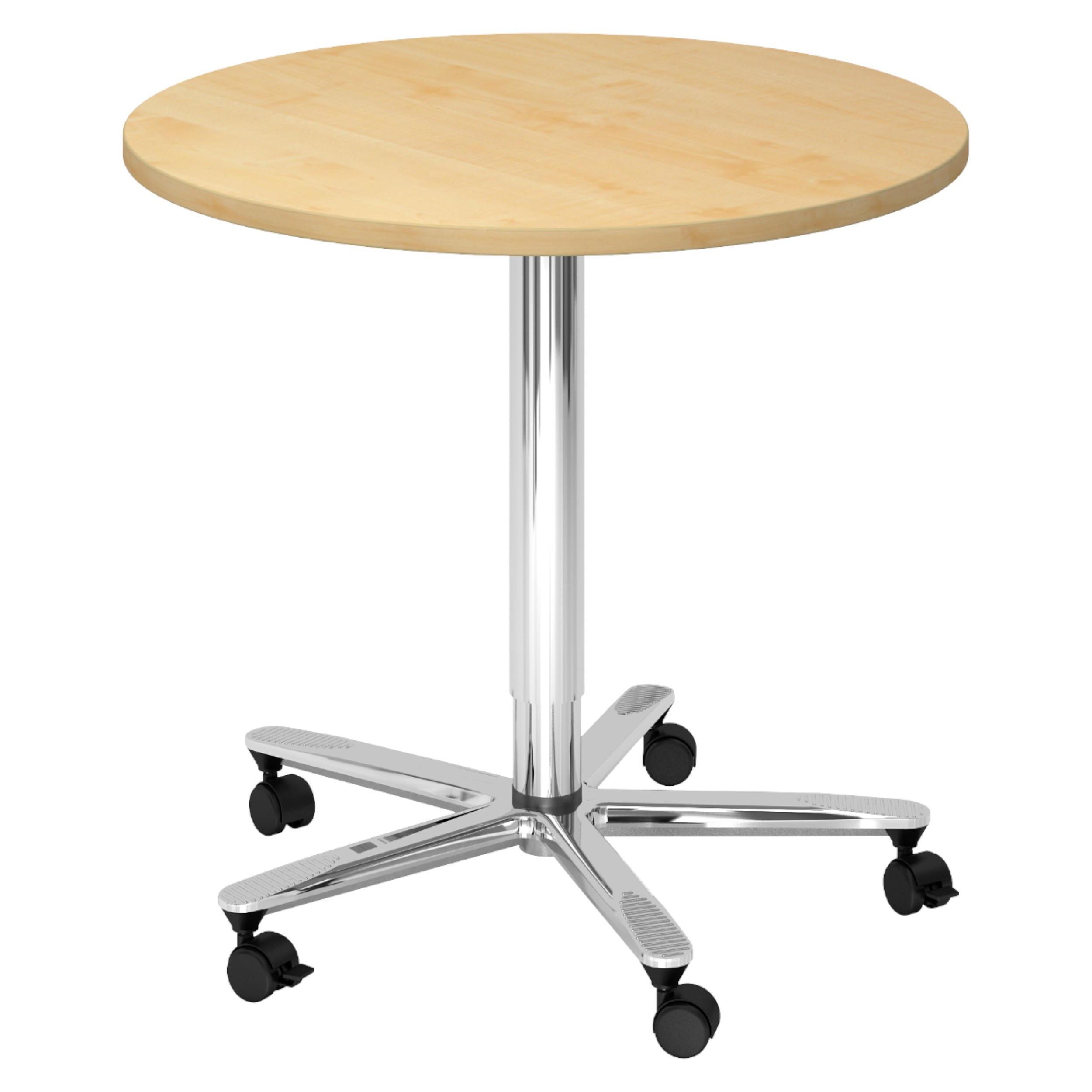 SÄULENHUBTISCH rund ST 80/80/74 cm in Ahornfarben/chrom - Chromfarben/Ahornfarben, Holzwerkstoff (80/80/74cm) - bümö
