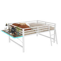 HOCHBETT 140/200 cm mit Leiter, Schutzgeländer, klappbarem Schreibtisch und LED-Beleuchtung, Metall, Weiß - Weiß, Metall (140/200cm) - Redom