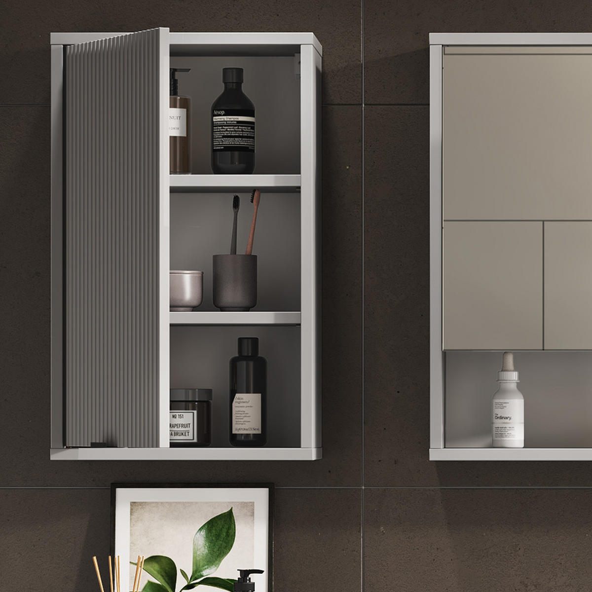 BADEZIMMER Eliza Grau 40 x 65 cm mit 2 Regalböden - Grau, Holzwerkstoff (40/65/22.1cm) - Vicco