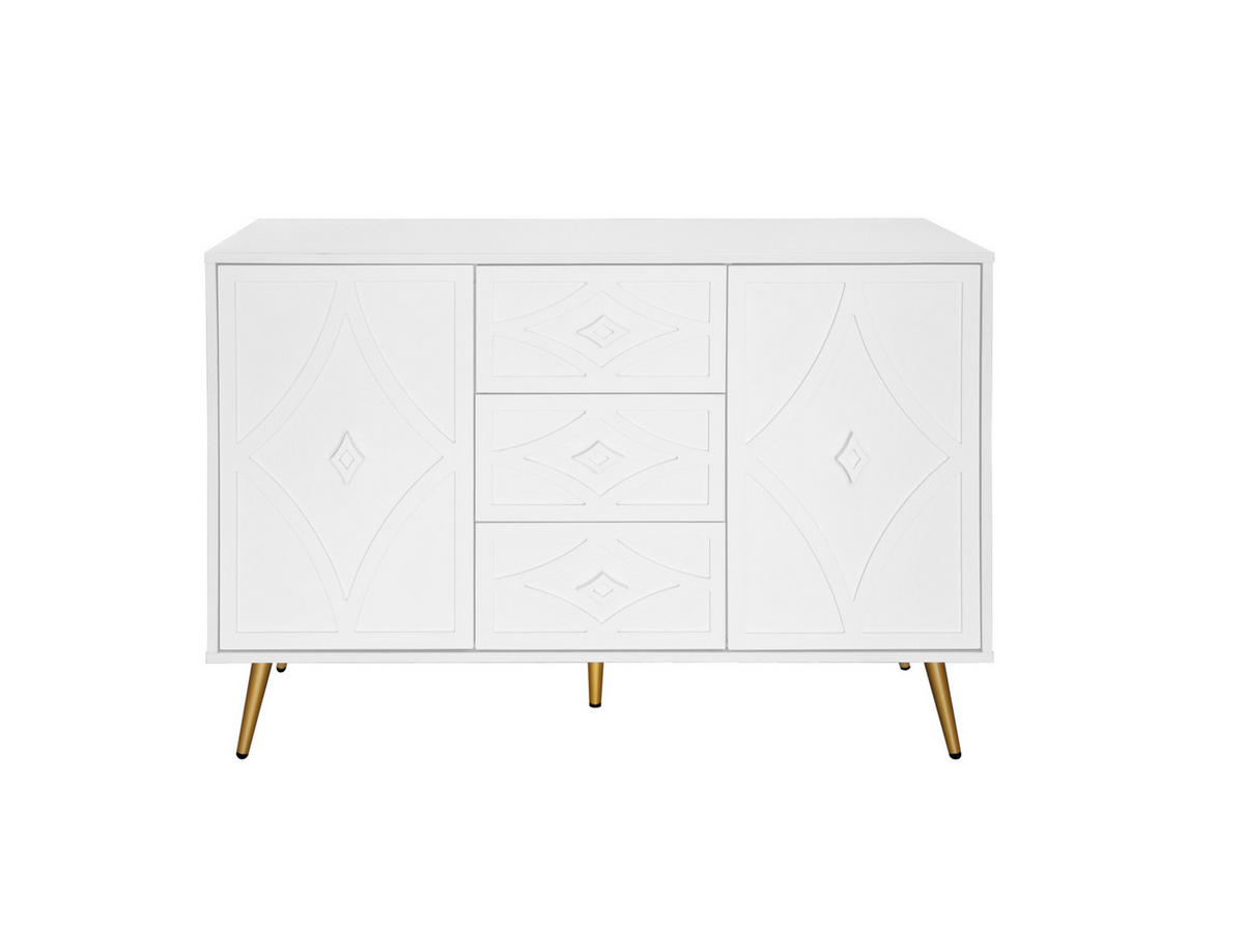 KOMMODE aus Holzwerkstoff 120x40x80 cm Weiß mit 3 Schubladen, 2 Türen und 3D-Rautenmuster - Weiß, Holzwerkstoff (120/80/40cm) - Modfu