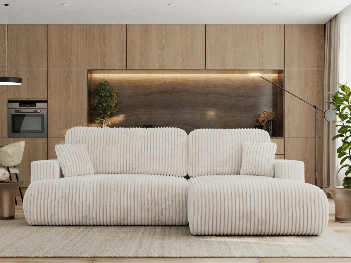 ECKSOFA OVO L Beige Cord - Rechts Seite - Beige/Schwarz, Kunststoff/Textil (195/271cm) - MKS