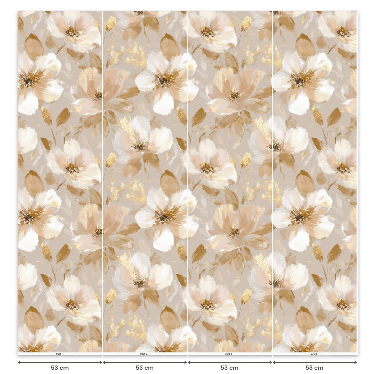 TAPETE - Blumen - künstlerisch - Gold - 220x220 cm - Beige, Papier (220/220cm) - OnlyWow