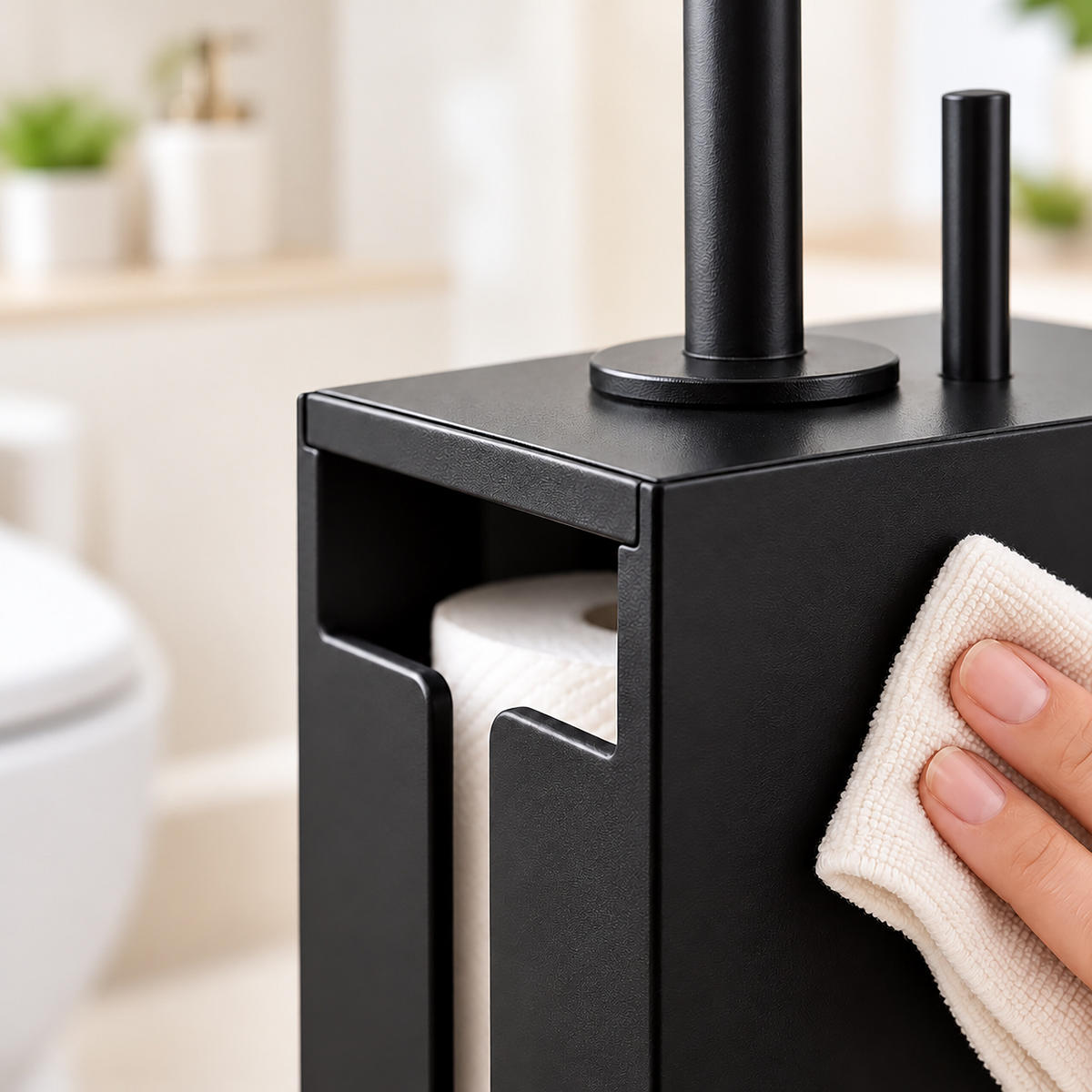 TOILETTENPAPIERHALTER Schwarz MDF für 4 Rollen - Schwarz, Holzwerkstoff (14/44/14cm) - Relaxdays