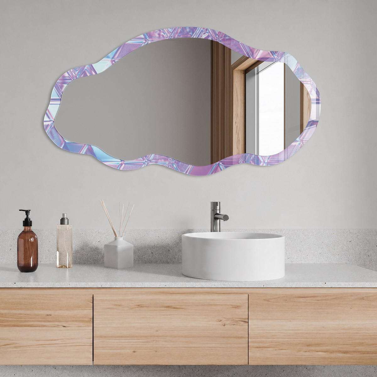 SPIEGEL 90x45 cm asymmetrisch mit Druck - Glaswürfel - Transparent, Glas (45/90/0.4cm) - TULUP