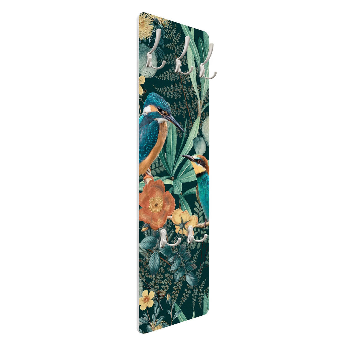 WANDGARDEROBE - Blumenparadies Eisvogel und Kolibri 34/105 cm - Grün, Holzwerkstoff (34/105/1.6cm) - Bilderwelten