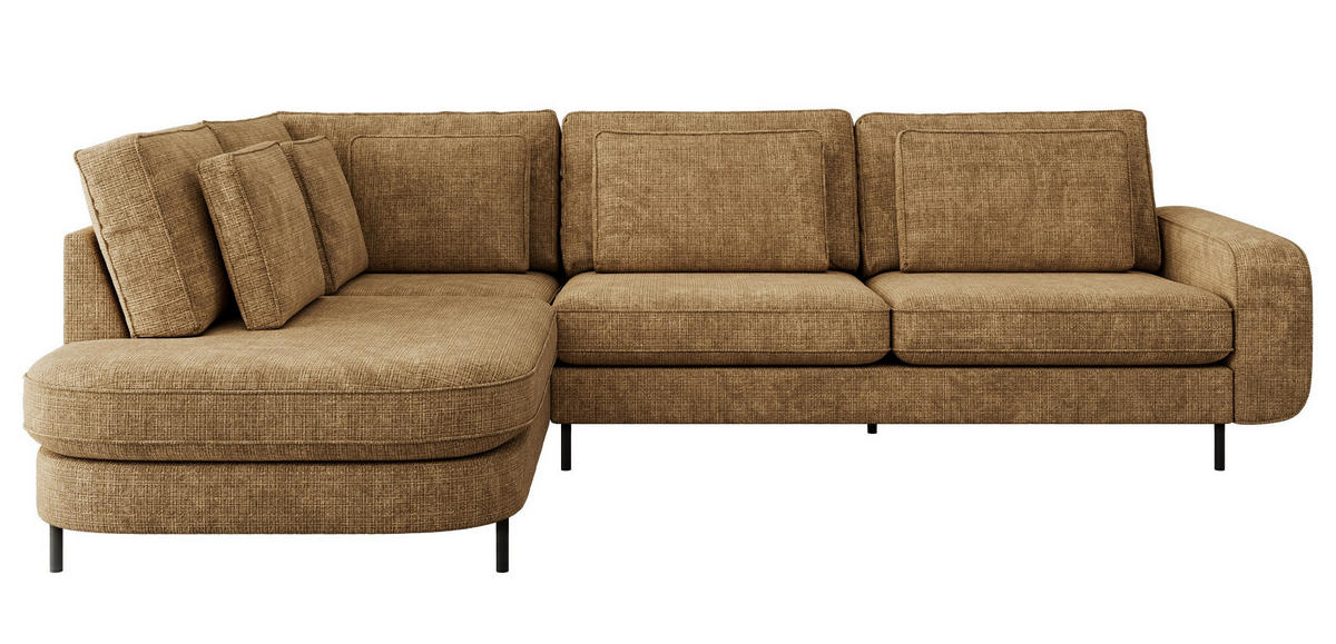 ROHOVÁ SEDAČKA CALENO L - Světle hnědá hladký senil - Pravá Strana - černá/světle hnědá, kov/textil (317/225cm) - MKS