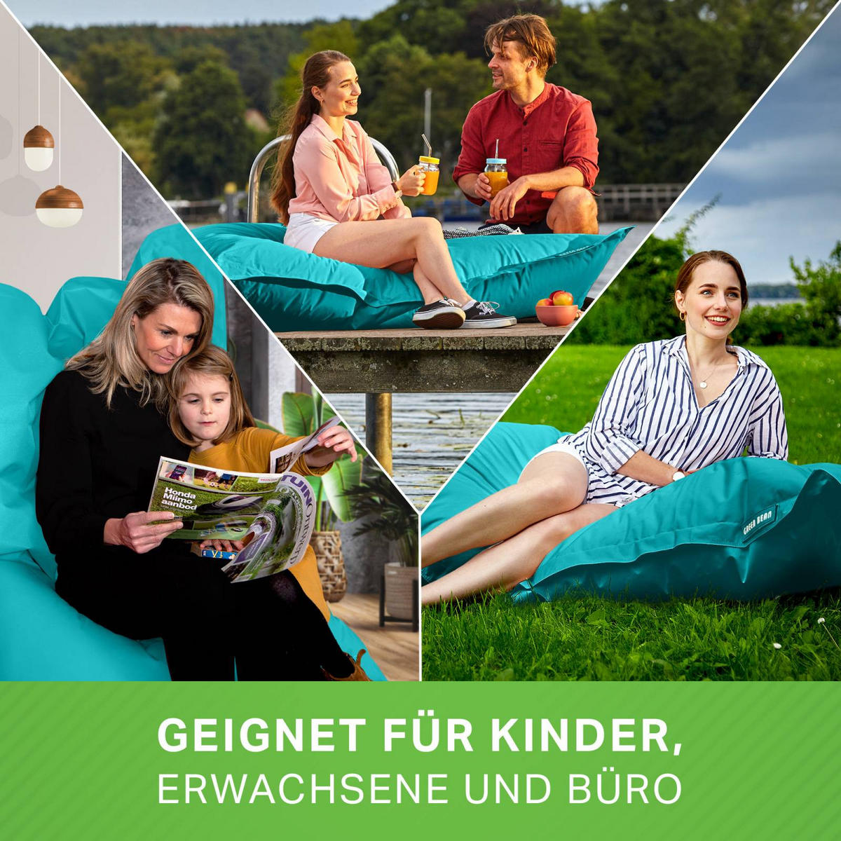 RIESEN-SITZSACK "Square" 120x160cm 270 L - Türkis, Textil (120/25/160cm) - Green Bean