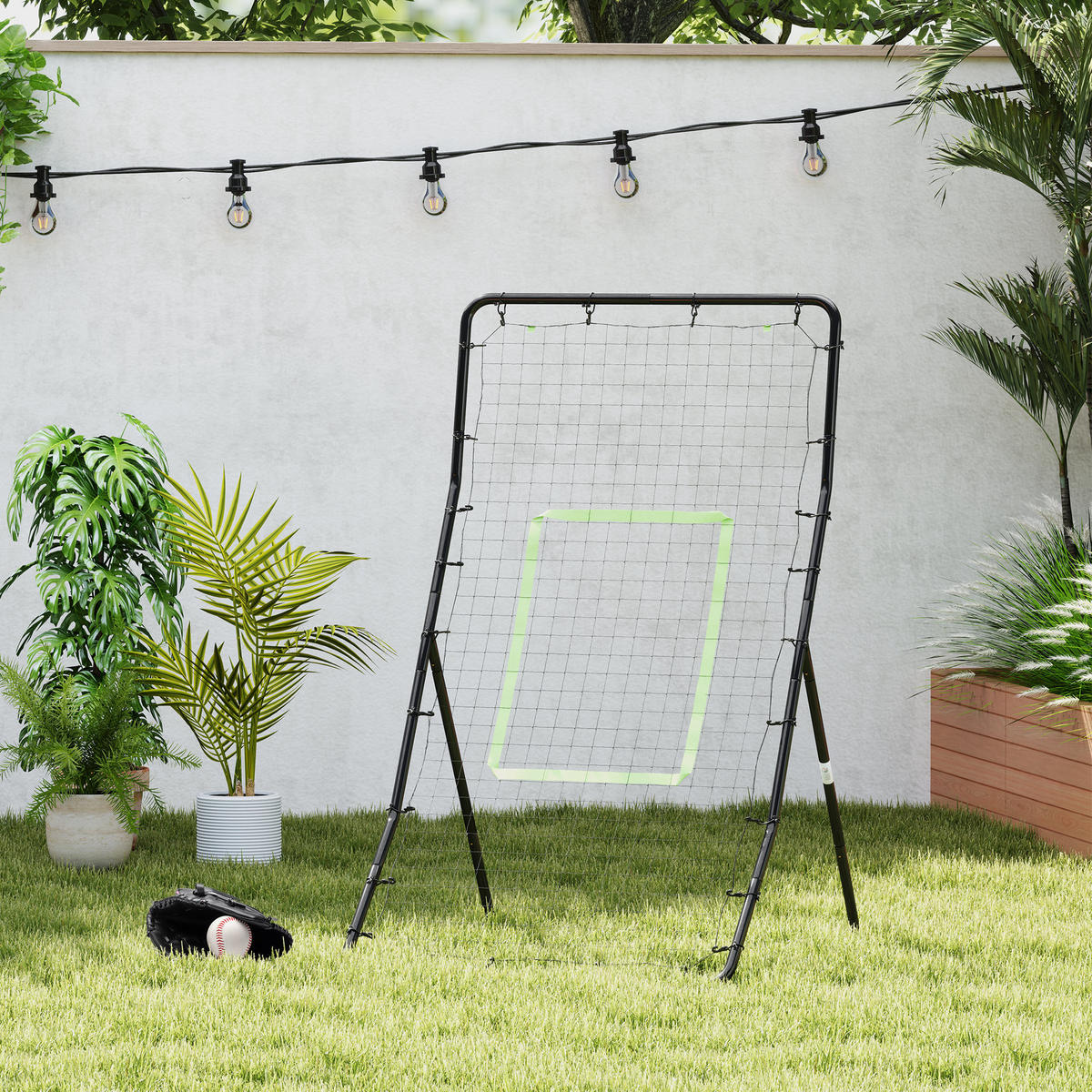 REBOUNDER Kickback Tor Rückprallwand Trainingsnetz Stahl 75x126cm - Schwarz, Metall (80/90cm) - HOMCOM