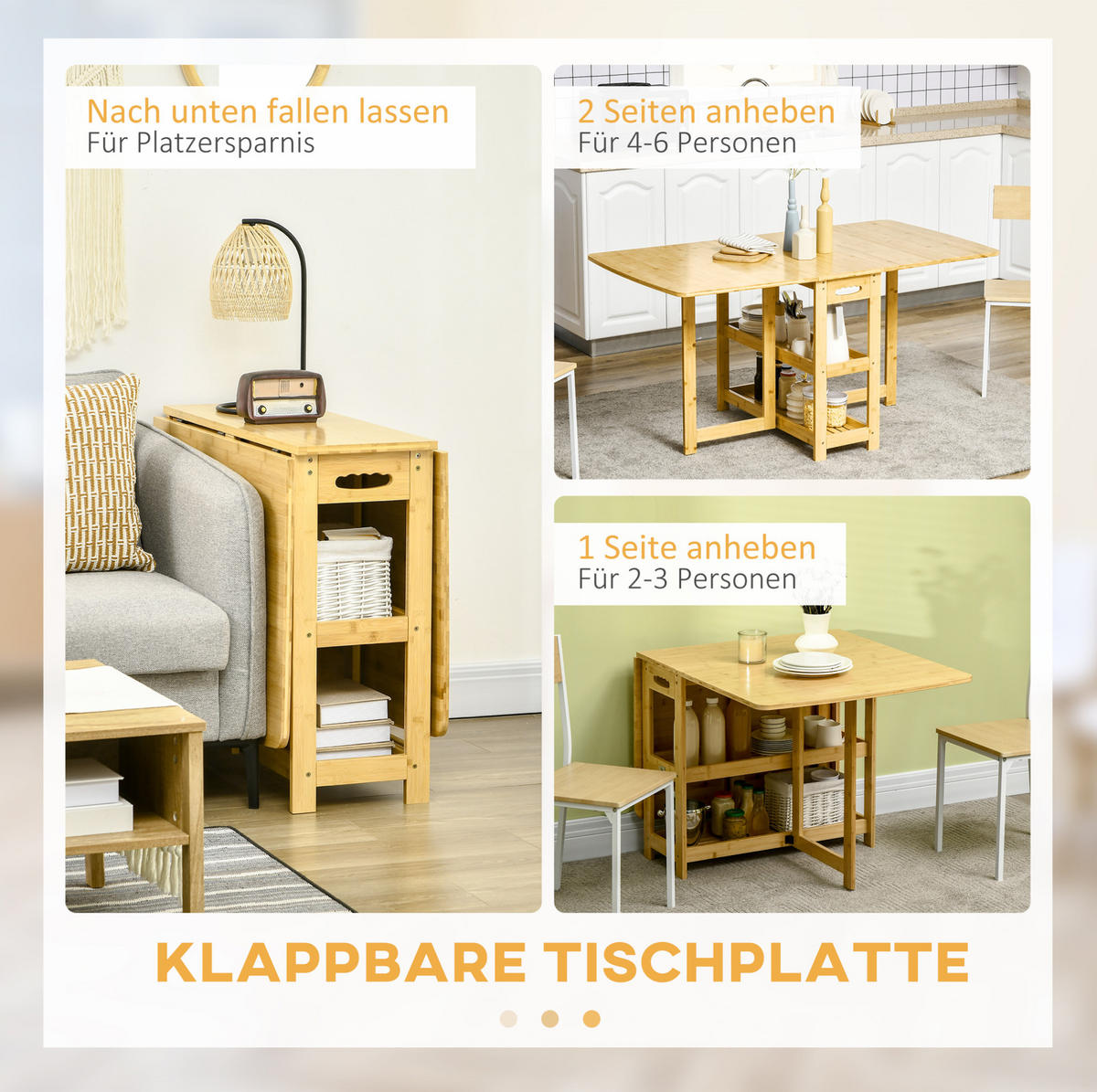 KLAPPTISCH 149,5/80/73,5 cm, seitlich ausklappbar mit Ablagefächern - Braun, Holz (149.5/80/73.5cm) - BEAOK