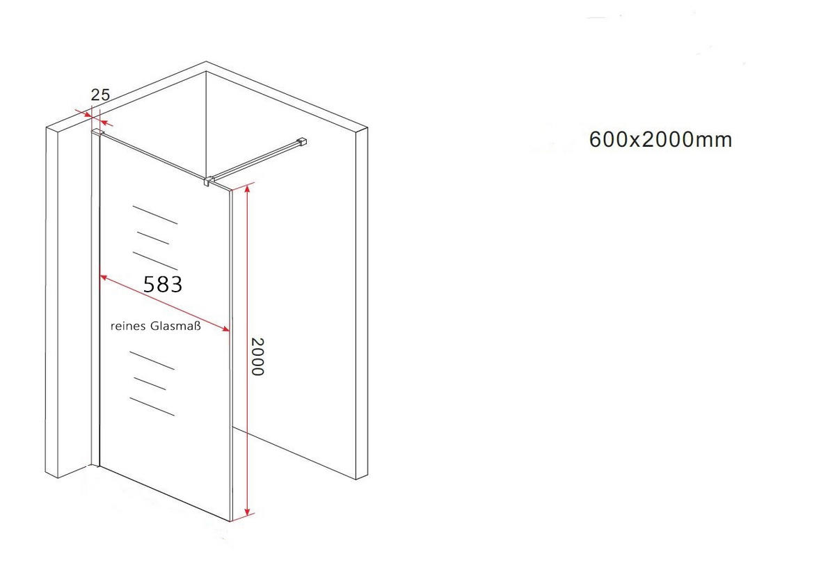 DUSCHWAND TIPO Klar 60 x 200 cm 8 mm ESG - Klar, Glas (60/200cm) - Glasdeals