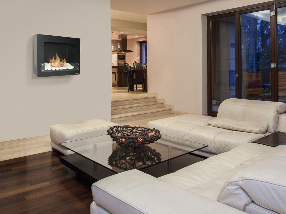 BIOETHANOL-KAMIN Schwarz Wandmodell inklusive 1.2 L Brennblock - Schwarz, Metall (70/60/20cm) - Purline