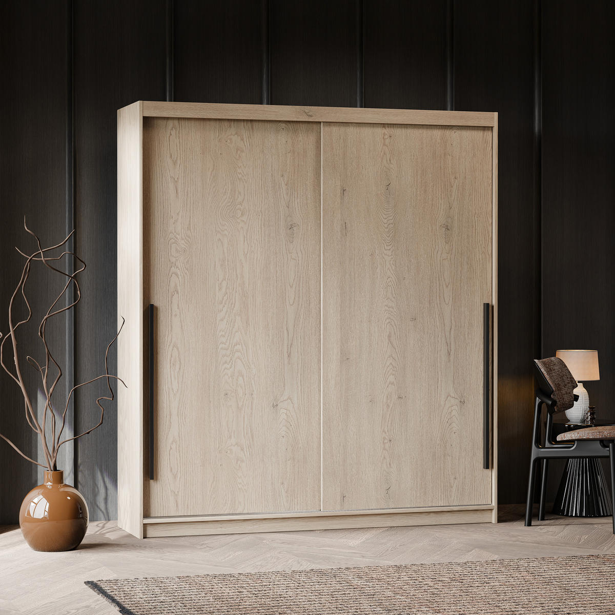 SILENTE 180 cm Schiebetürenschrank mit Einlegeböden und Kleiderstange - Braun, Holzwerkstoff (180/205/60cm) - Idohome