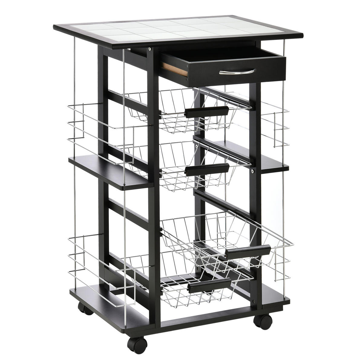 KÜCHENWAGEN, Wagen mit Schublade und Obstkörben, Schwarz - Multicolor, Metall (57/83/37cm) - FORIOUS