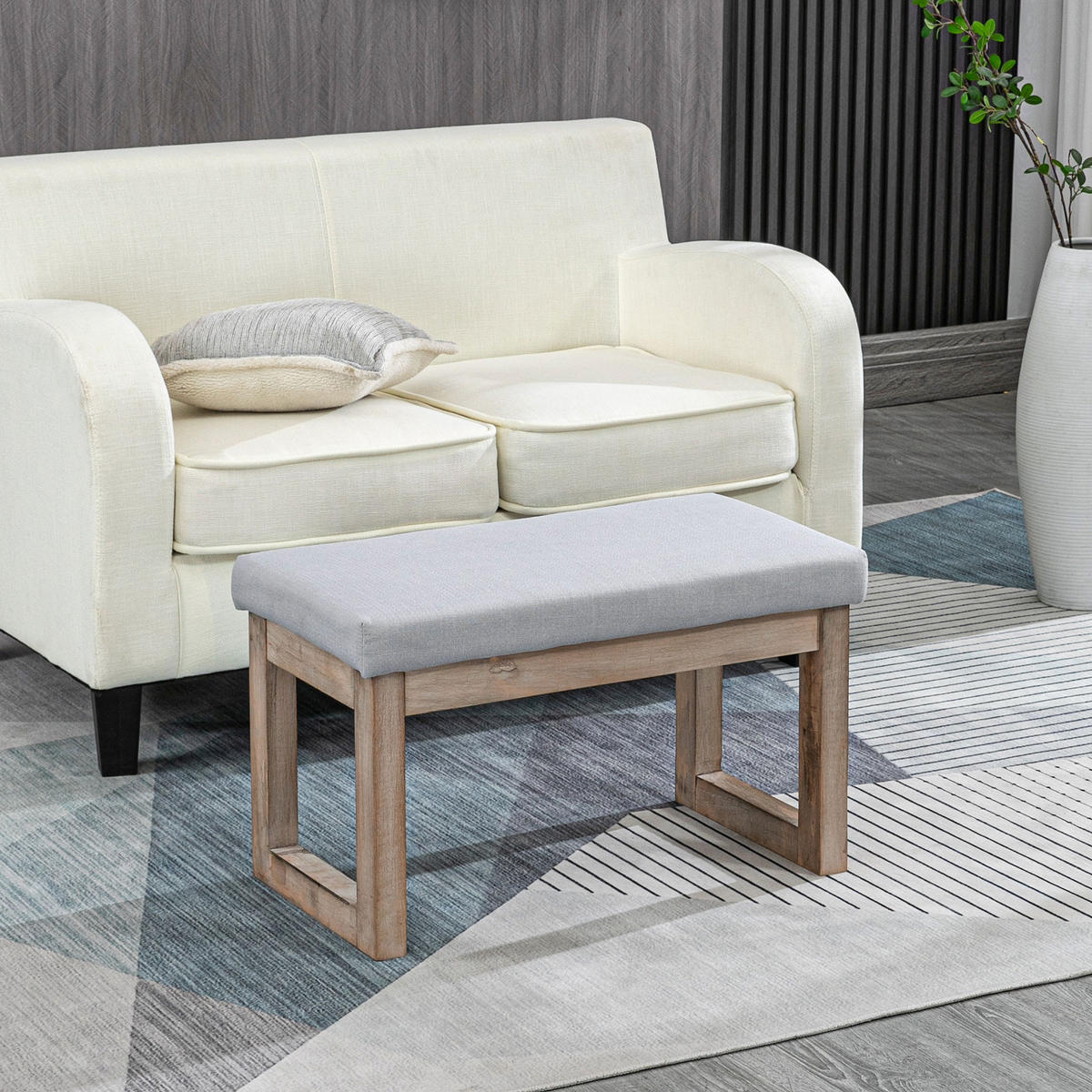 FUSSBANK, Fußhocker, Polsterhocker, Grau - Grau, Kunststoff (38/42/68cm) - HOMCOM