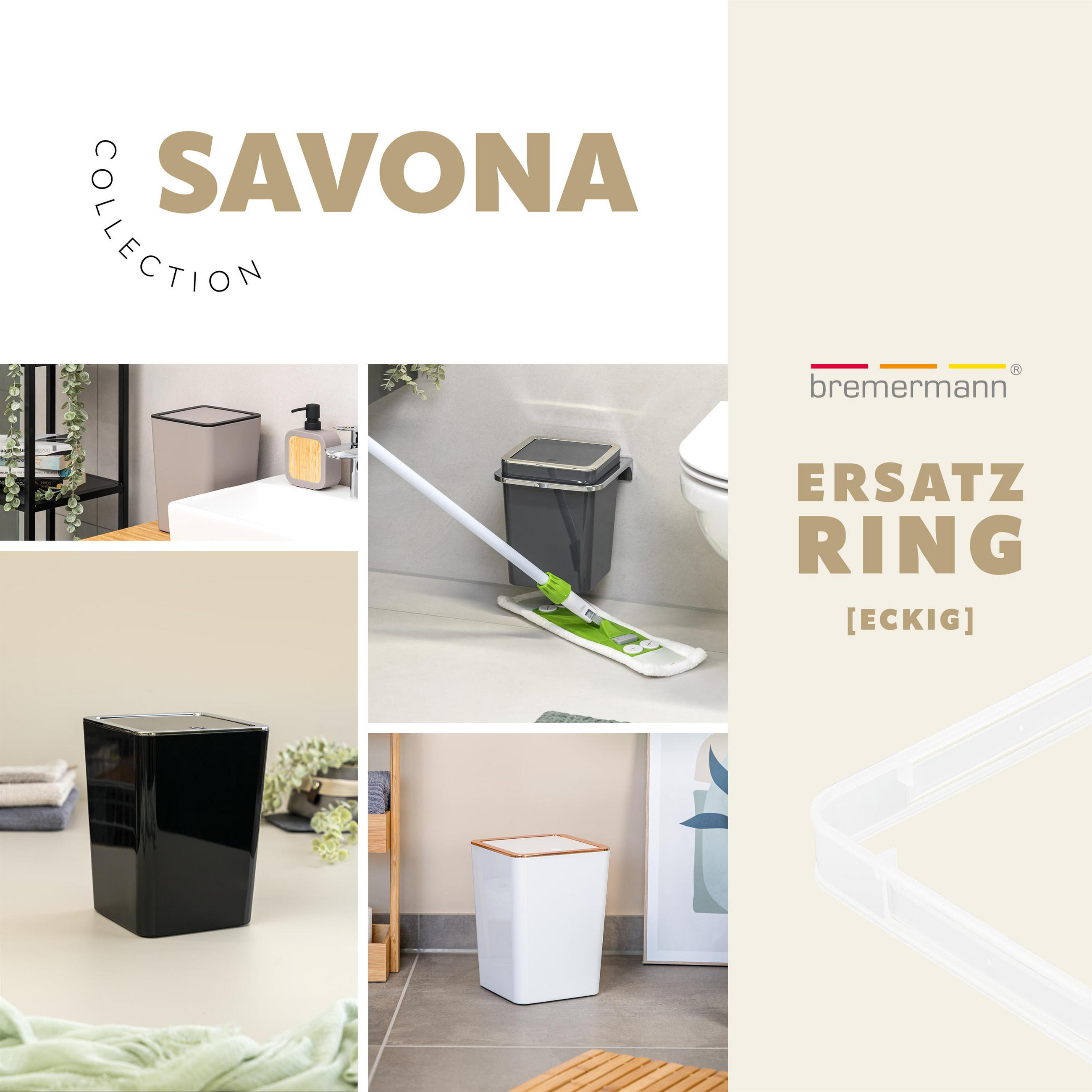BEUTELRING Bad-Serie SAVONA, Ersatz-Haltering für Müllbeutel, eckig - Transparent, Kunststoff (17/2.3/17cm) - bremermann