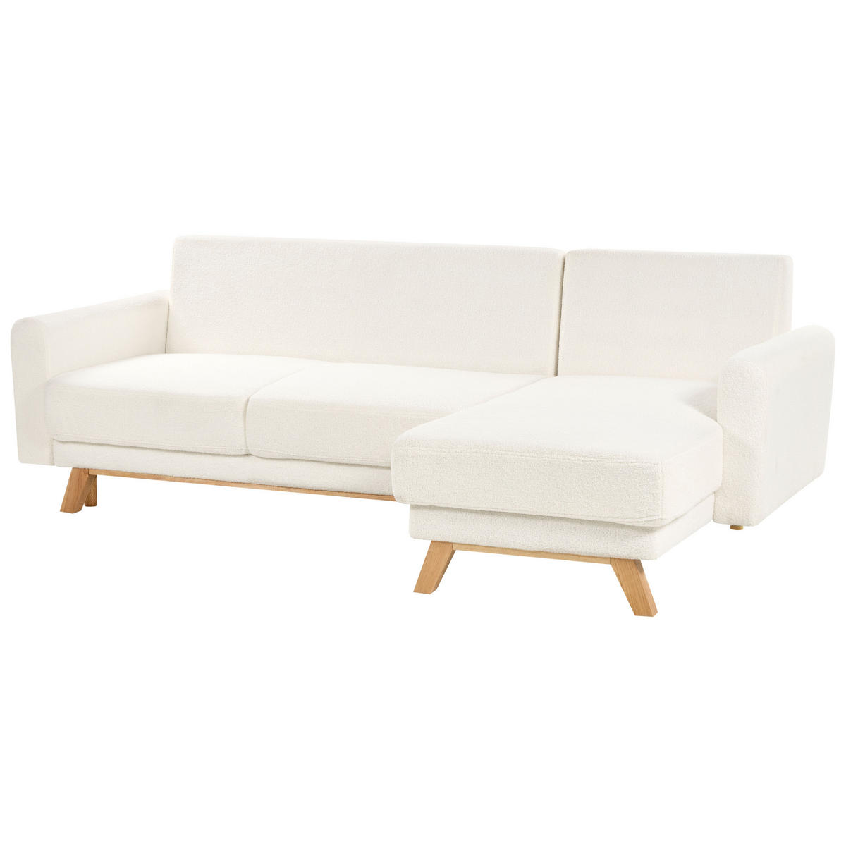 3-SITZER-ECKSOFA Bouclé cremeweiß rechtsseitig mit Schlaffunktion Stauraum Siro - Hellbraun/Weiß, Textil (240/142cm) - Beliani