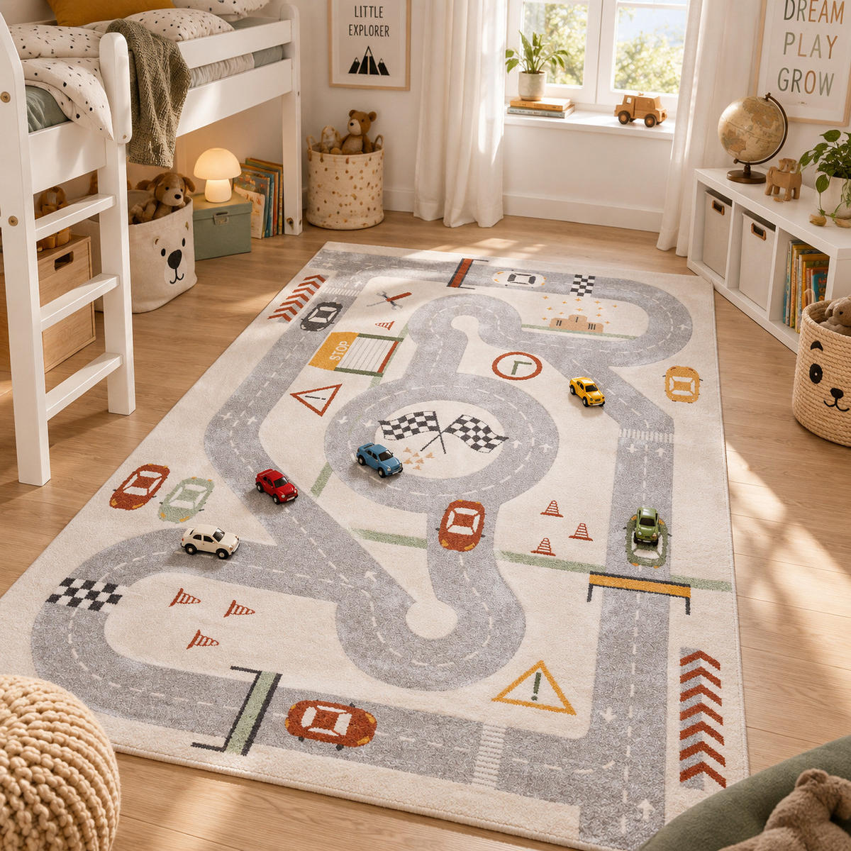 KINDER TEPPICH MAUI KIDS RENNBAHN - Grau, Textil (140/200cm) - Pergamon