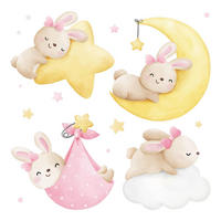 WANDAUFKLEBER 80x118cm - Hasen am Himmel - Multicolor, Kunststoff (80/118/0.1cm) - Wallfluent