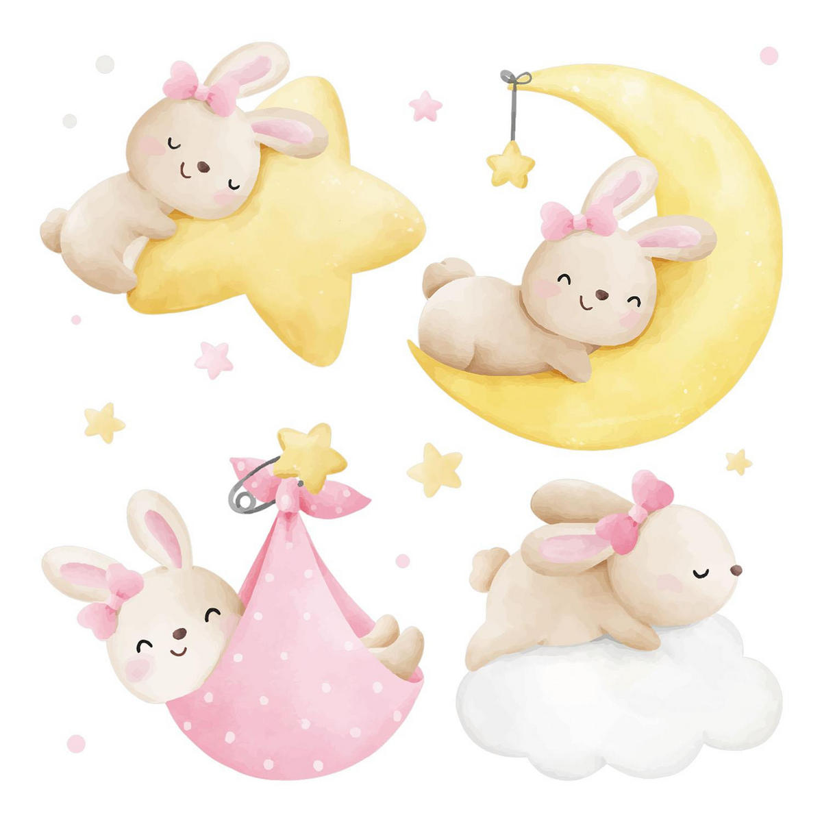 WANDAUFKLEBER 80x118cm - Hasen am Himmel - Multicolor, Kunststoff (80/118/0.1cm) - Wallfluent