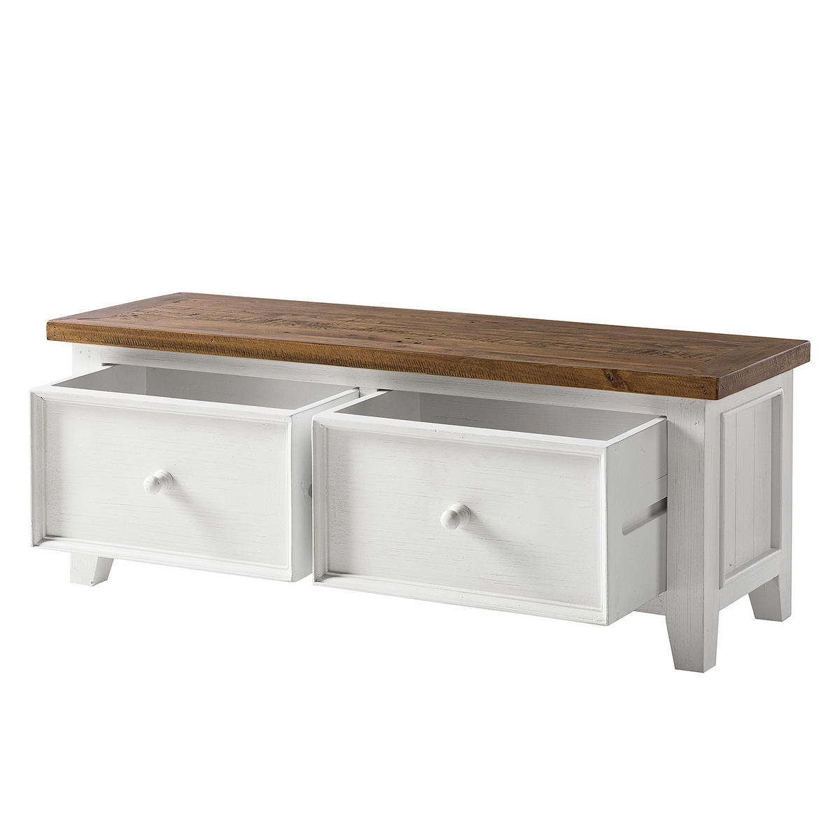 GARDEROBENBANK mit Schubladen - Kiefer massiv - Kiefer / Weiß - Weiß, Holz (120/45/40cm) - home24