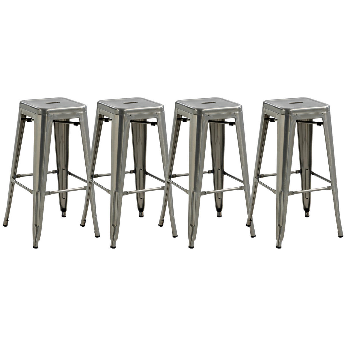 BARHOCKER 4er-Set DE-14729 industriell stapelbar mit Fußstütze Silber - Silberfarben, Metall (43/76/43cm) - ComfortXL