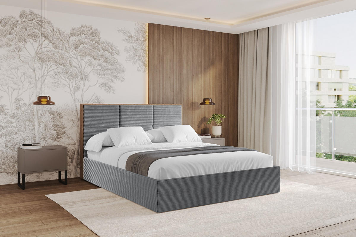 POLSTERBETT mit Bettkasten und Lattenrost, Bett mit Matratze H3/H4 - LILA 140x200 Dunkelgrau - Anthrazit, Holzwerkstoff/Textil (140/200cm) - ALTDECOR