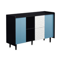 SIDEBOARD DE-38875 120/40/80 cm 2 Schubladen und offene Fächer Schwarz/Blau - Blau, Holzwerkstoff (120/80/40cm) - ComfortXL