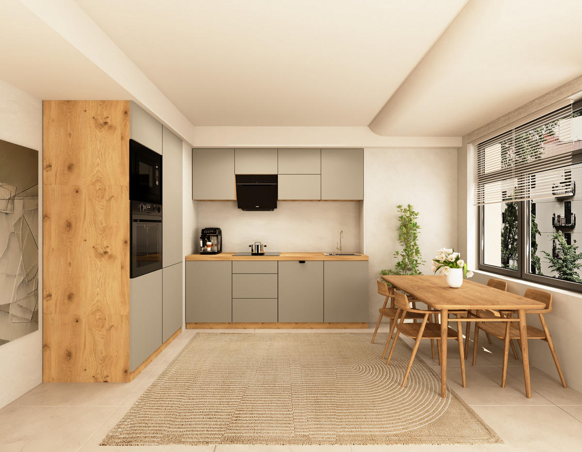KÜCHENZEILE 240 cm - Langen KL18-M240 - in Beige / Matt - Beige, Holz (360/212/58cm)