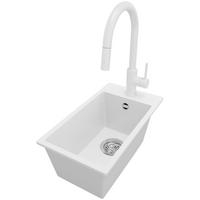 GRANITSPÜLE Riga, 2-er set Weiß 28/50 cm 1 Becken + Küchenarmatur 40/20 cm + Ablauf-Set ab 30er Unterschrank - Chromfarben/Weiß, Kunststoff (28/20/50cm) - Primagran