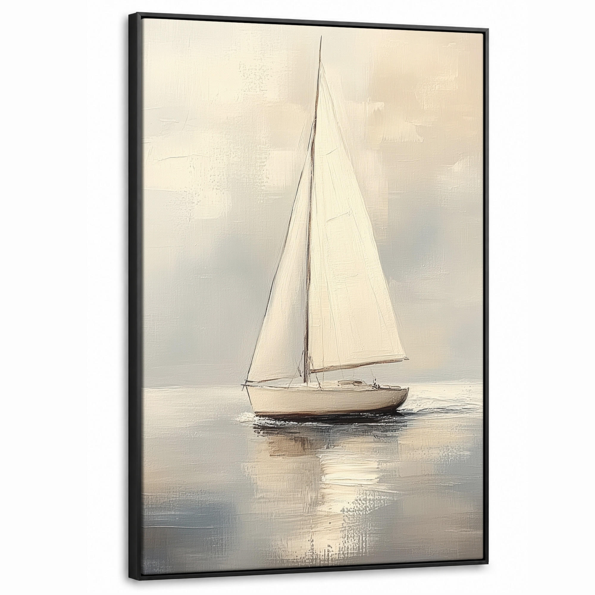 LEINWAND Bilder mit Rahmen - Segelschiff - Meer - Bewölkt - 100x150 - Creme, Textil (100/150cm) - MuchoWow
