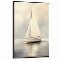 LEINWAND Bilder mit Rahmen - Segelschiff - Meer - Bewölkt - 100x150 - Creme, Textil (100/150cm) - MuchoWow