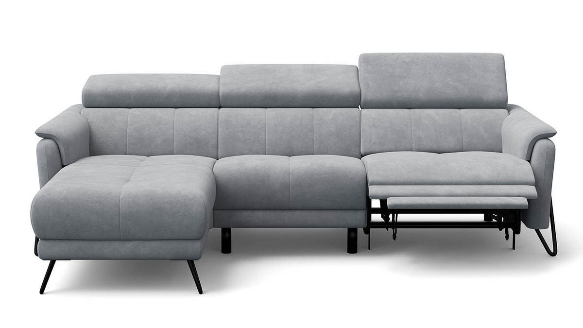 ECKSOFA RODEN 4-Sitzer mit Relax, hellgrau, Veloursstoff - Hellgrau, Holz/Textil (268/92cm) - Wozimo