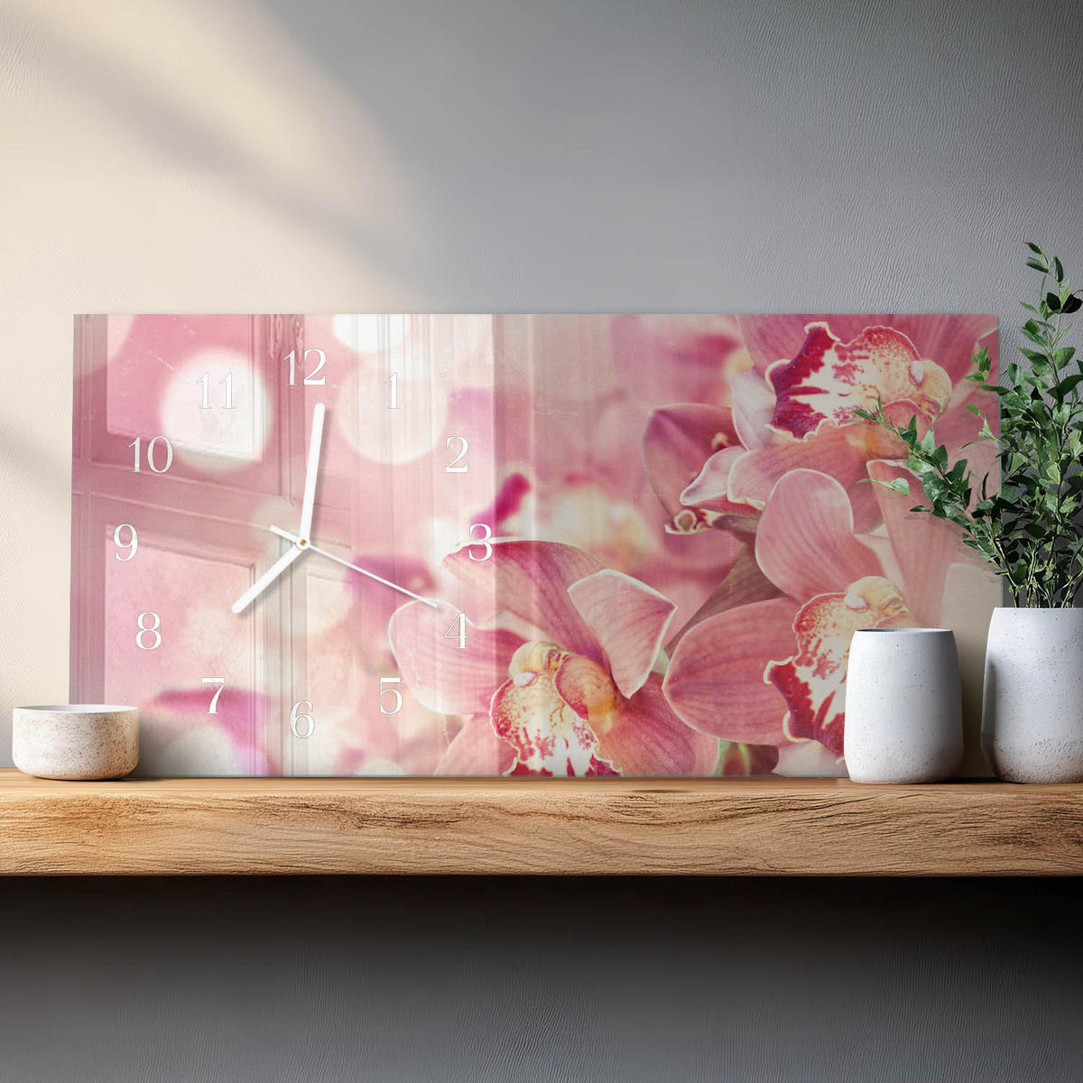 WANDUHR 60x30 cm - Blume - Pink, Glas (60/30/0.4cm) - TULUP