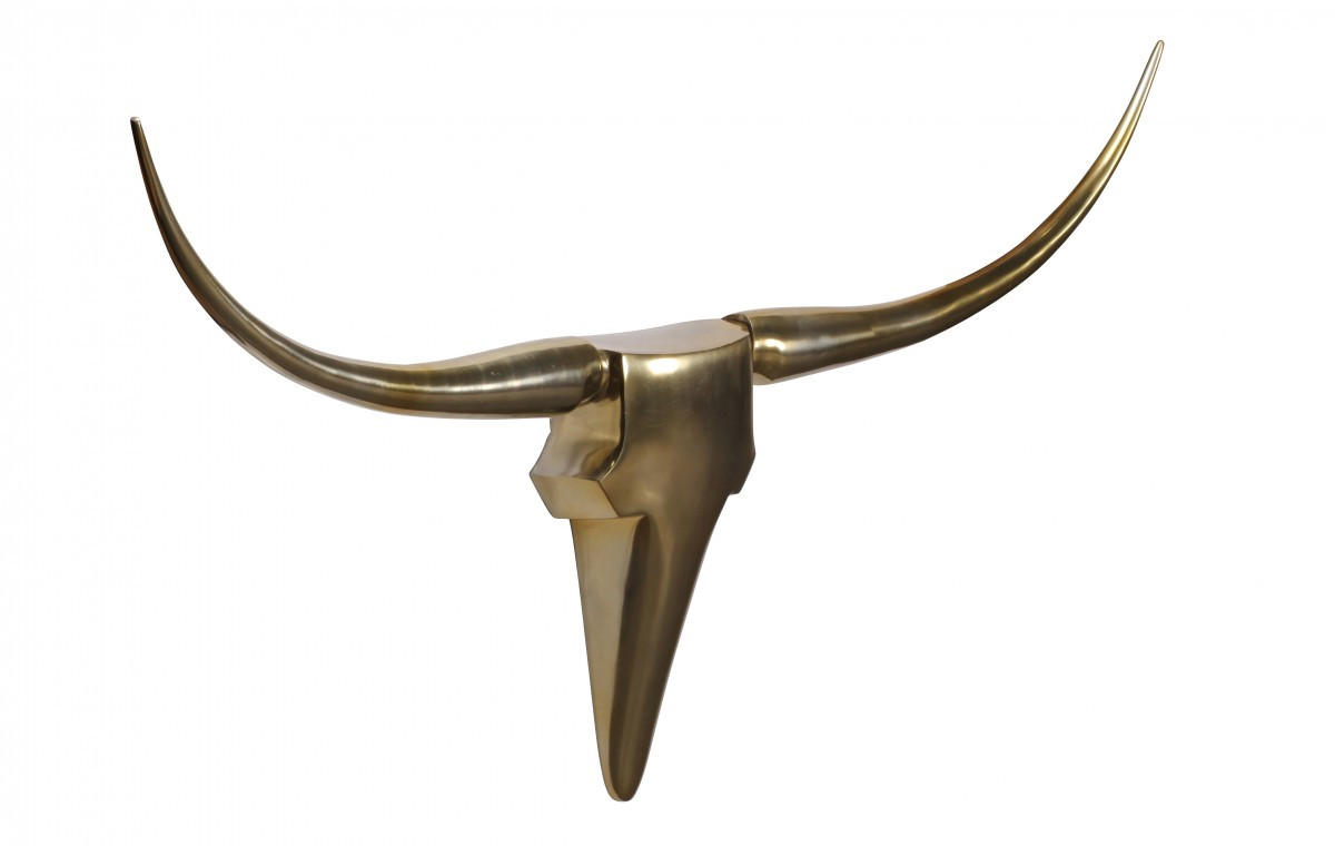 WANDDEKO Geweih Bull Aluminium 125 cm breit, Gold 125x10x60 cm - Goldfarben, Metall (125/60/10cm) - KADIMA DESIGN