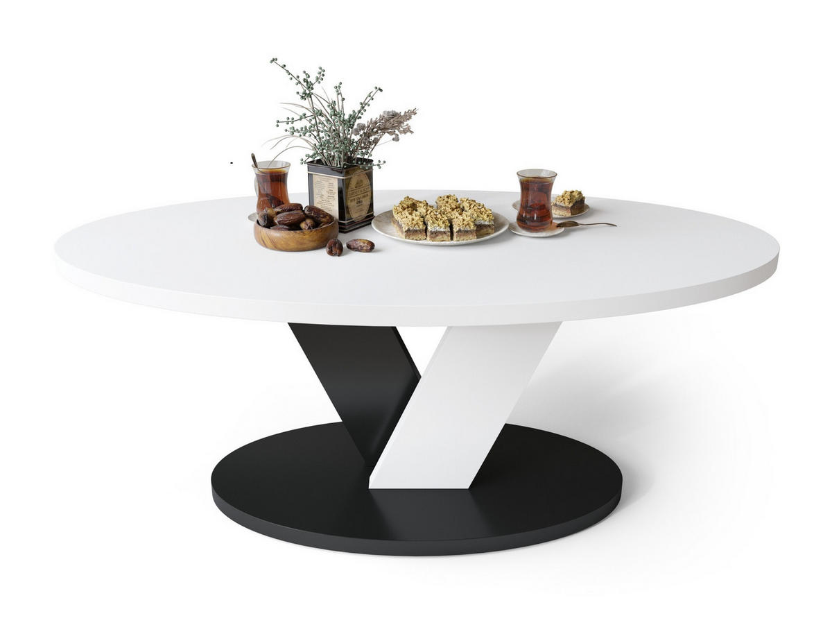 COUCHTISCH Oval Weiß - Schwarz mit Ablage - Schwarz/Weiß, Holzwerkstoff (60/110/45cm) - designimpex