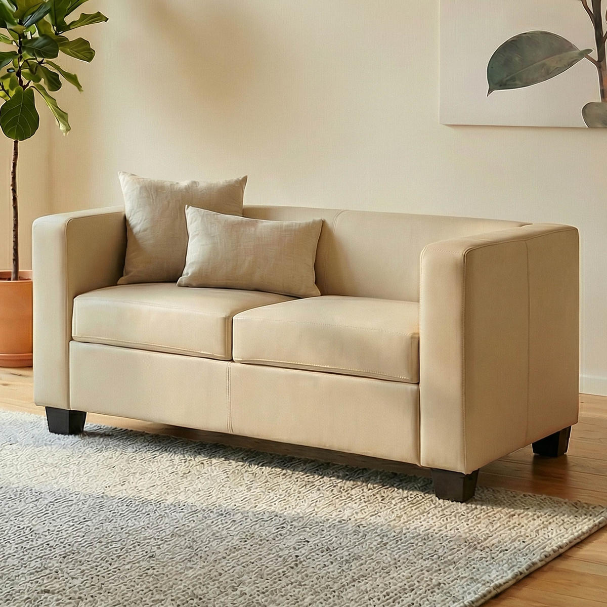2ER SOFA Cremeweiß - Weiß, Leder (137/70/75cm) - MCW