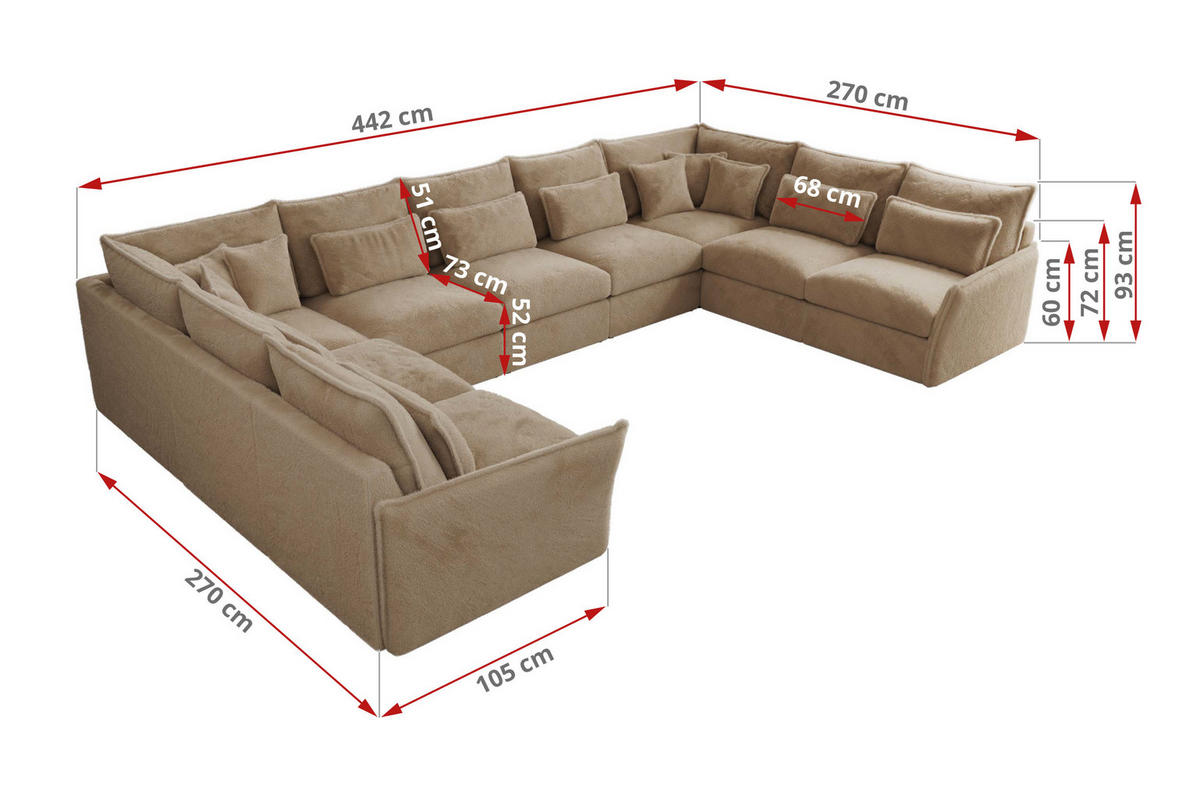 WOHNLANDSCHAFT VERSO U 9M Beige Plüsch - Beige/Schwarz, Kunststoff/Textil (442/93/270cm) - MKS