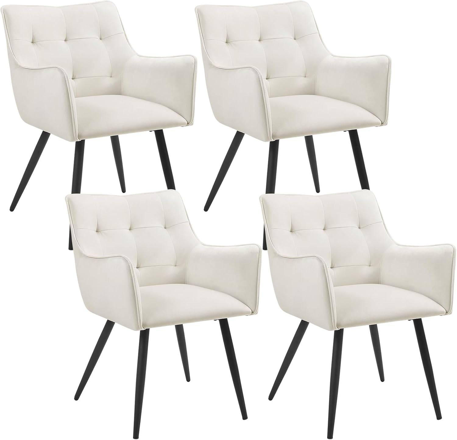 ESSZIMMERSTUHL 4er Set, mit Samtbezug, Cremeweiß - Creme/Schwarz, Textil/Metall (54/80/48cm) - Woltu